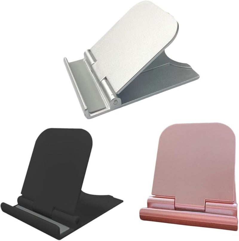 Healifty 3 Pack Plastic Phone Tablet Stand Portable Desktop Holder Black Silver Rose Gold - Image 1